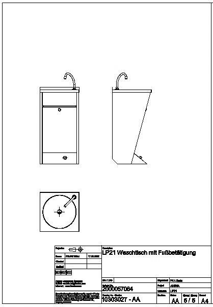 Einzelwaschtisch, ANIMA, Edelstahl, 450x850x451 mm, Fußbetätigung, LP21