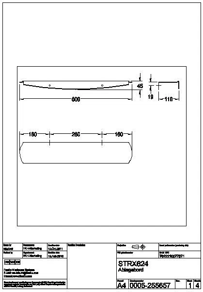 Ablage, STRATOS, Edelstahl, 600x45x110 mm, AP, InoxPlus Oberfläche, STRX624