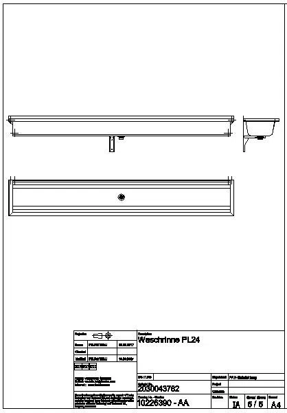 Waschrinne, PLANOX, Edelstahl, W.-Mont., 2400x210x382 mm, o. Arm-bank, PL24