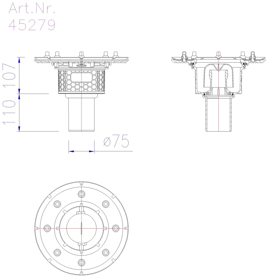 KESSEL-Grundkörper Practicus DN70 senkr. m. Pressfl. und GV