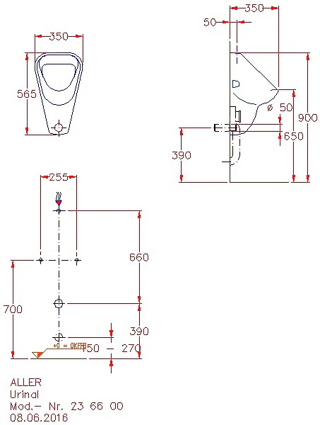 Aller Urinal, Zulauf von oben Abgang nach hinten oder unten_kgv_Aller_236600