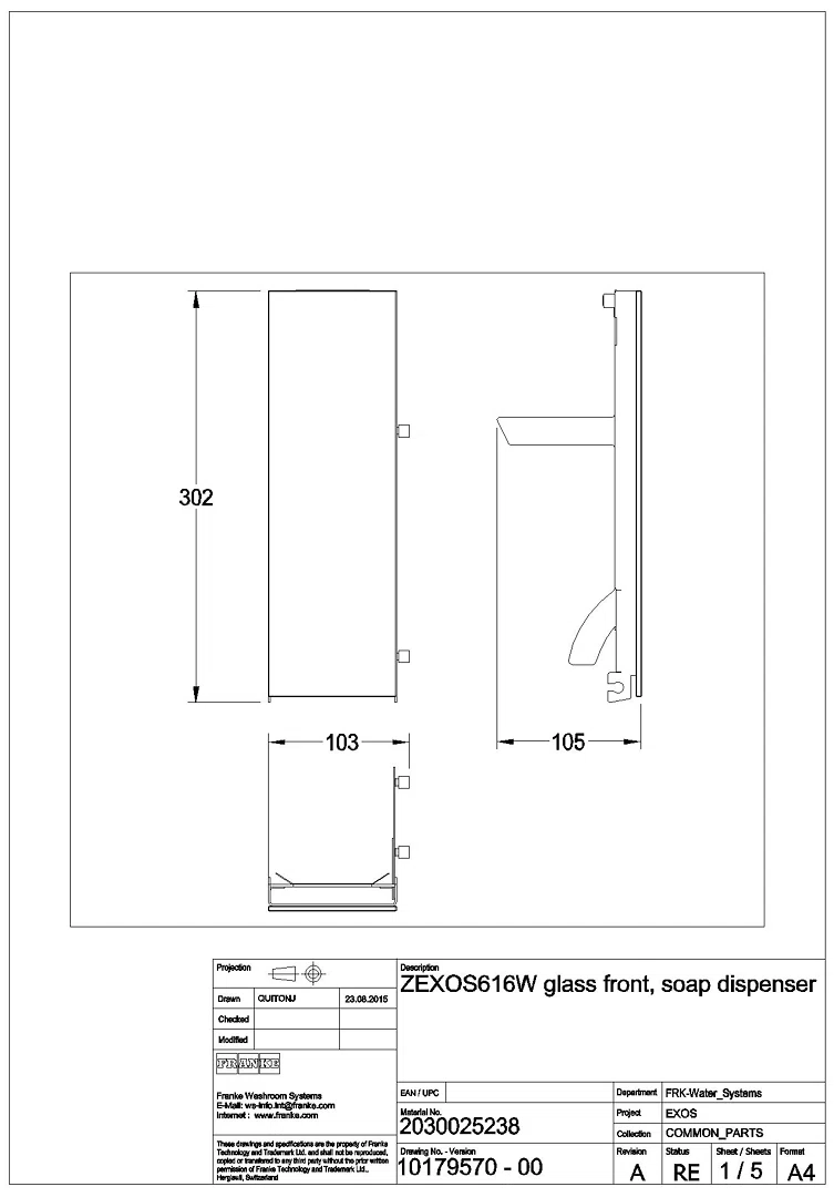 Front, EXOS, ESG weiß, für EXOS616/EXOS618/EXOS625 Seifensp., ZEXOS616W