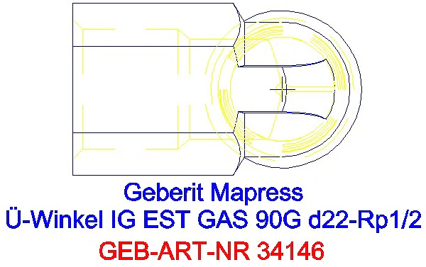 GE Mapress Edelstahl Übergangswinkel 90Gr mit IG (Gas) d22-Rp3/4_34146_G