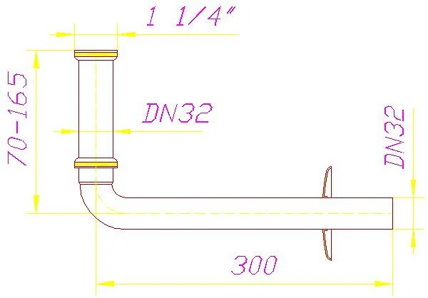 DALLMER Anschluss-Bogen 320, verchromt mit Tauchrohr, 1 1/4" x DN 32