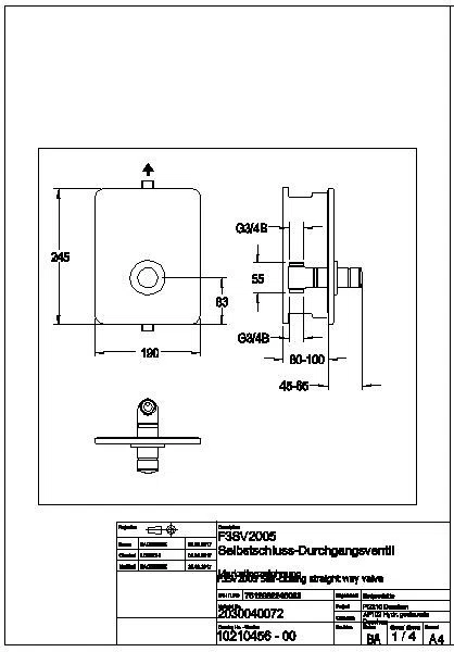 Durchgangsventil, F3, hydraulisch, o. Mischung, Unterputz, Fertigbauset, F3SV2005