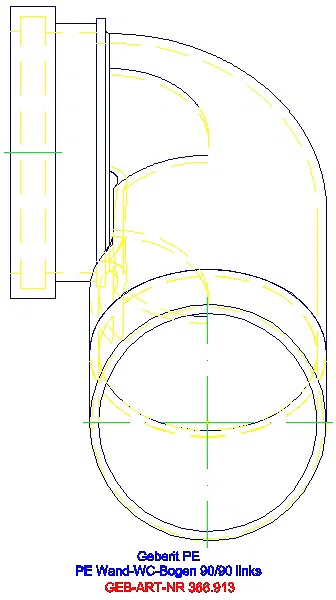 GE PE Anschlussbogen 90Gr für Wand-WC links gekröpft mit Erweiterung d90/90_366.913.16.1_L