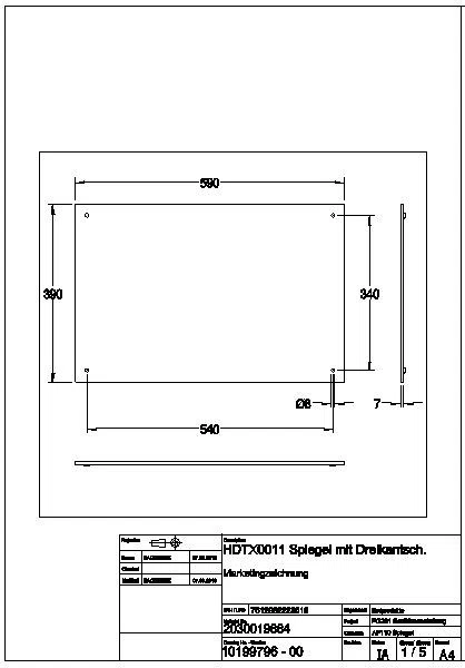 Spiegel, HEAVY DUTY, Edelstahl, 590x390x7 mm, diebstges. Befestigung, HDTX0011