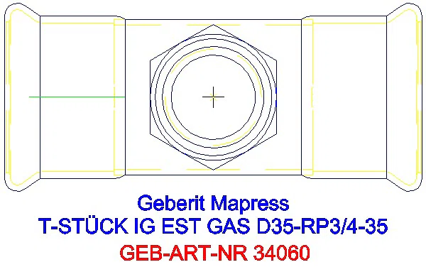 GE Mapress Edelstahl T-Stück mit IG (Gas) d35-Rp3/4-35_34060_G