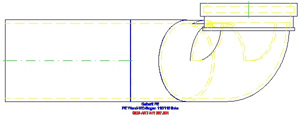 GE PE Anschlussbogen 90Gr für Wand-WC links gekröpft mit Erweiterung d110/110_367.901.16.1_G