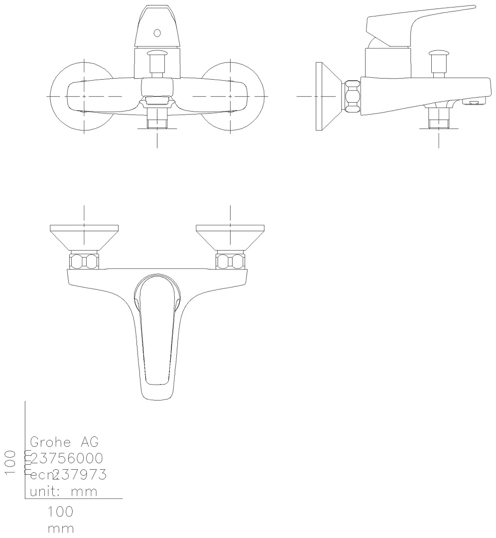 GROHE EH-Wannenbatterie BauFlow 23756 Wandmontage chrom