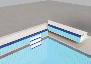 Detailansicht eines Schwimmbeckens mit integrierter Überlaufrinne und blauen Fliesen