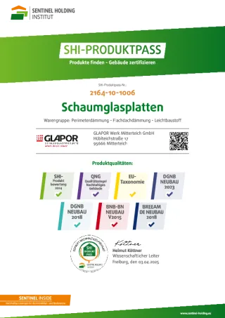 SHI Produktpass Schaumglasplatten