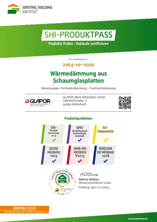 SHI Produktpass Wärmedämmung aus Schaumglaplatten