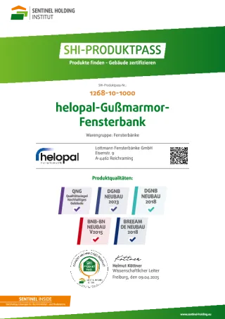 SHI Produktpass Sentinel: helopal-Gußmarmor-Fensterbank
