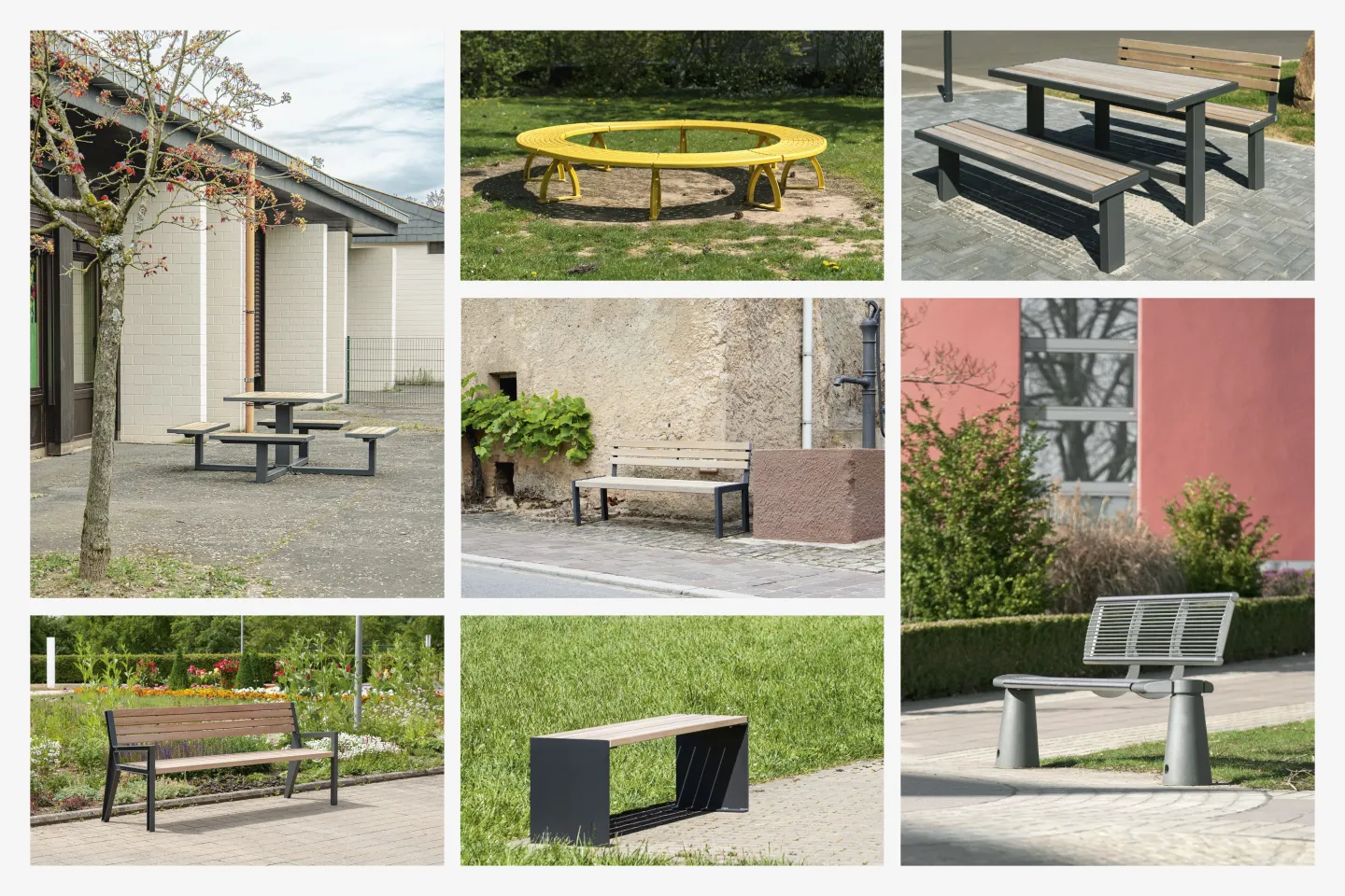 Parkbänke, Sitzmöbel  und Tische für den öffentlichen Raum Parkbänke, Sitzmöbel  und Tische für den öffentlichen Raum