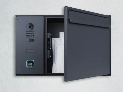Briefkasten mit integrierter Paketbox aus pulverbeschichtetem Stahl und moderner Sicherheitsverriegelung