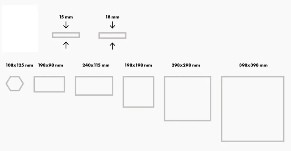 Diagramm mit verschiedenen geometrischen Formen und Abmessungen für architektonische Planungen