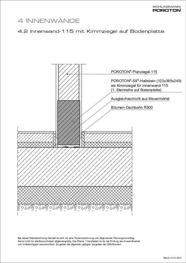 Innenwand-115 mit Kimmziegel auf Bodenplatte
