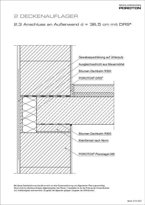 Schlagmann Poroton - Deckenauflager mit POROTON®-DRS® AW d = 36,5 cm