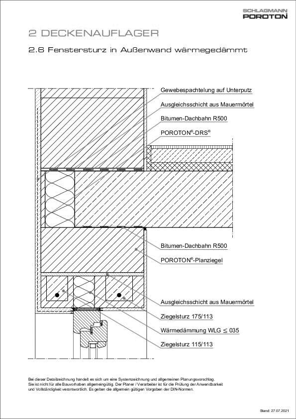 Fenstersturz in Außenwand wärmegedämmt