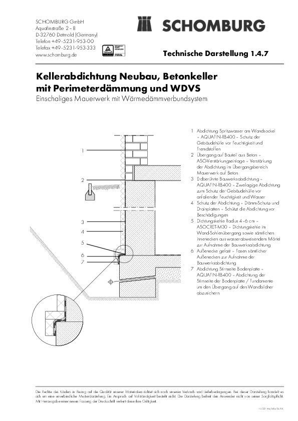 1-4-7_Technische Darstellung_Kellerabdichtung Neubau Betonkeller mit Perimeterdaemmung und WDVS