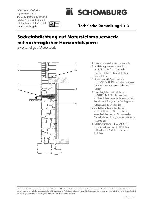 2-1-3_Technische Darstellung_Sockelabdichtung auf Natursteinmauerwerk mit nachtraeglicher Horizontalsperre
