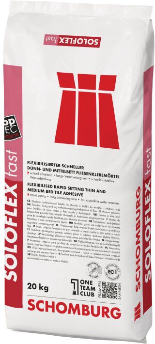 Schomburg SOLOFLEX-fast, Flexibilisierter schneller Dünn- und Mittelbett Fliesenklebemörtel