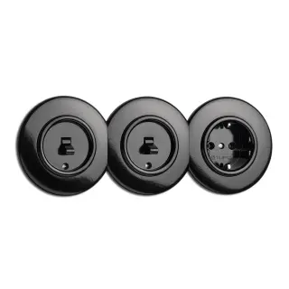 Unterputz-Schaltersysteme aus Porzellan, Bakelit®, Duroplast und Weißglas Unterputz-Schaltersysteme aus Porzellan, Bakelit®, Duroplast und Weißglas