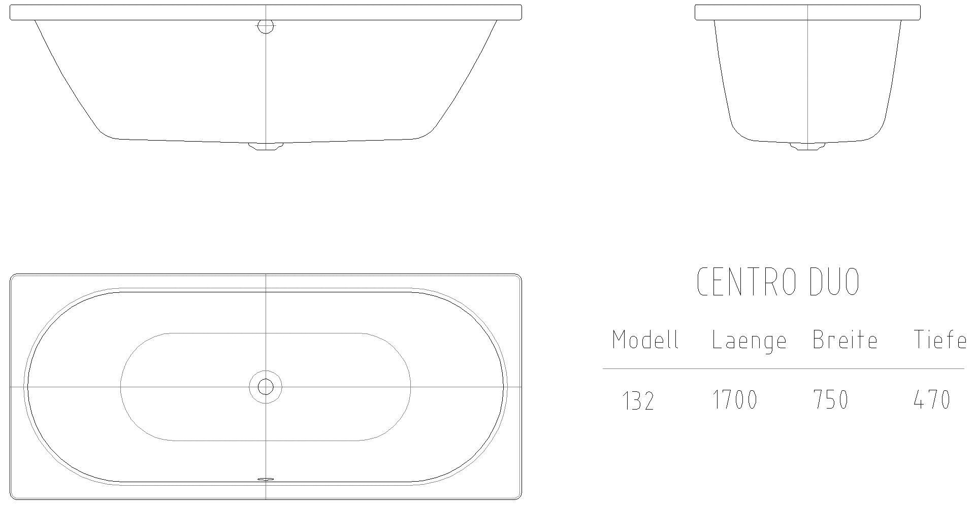 KALDEWEI CENTRO DUO Badewanne, 1700x750 mm, Modell-Nr: 132