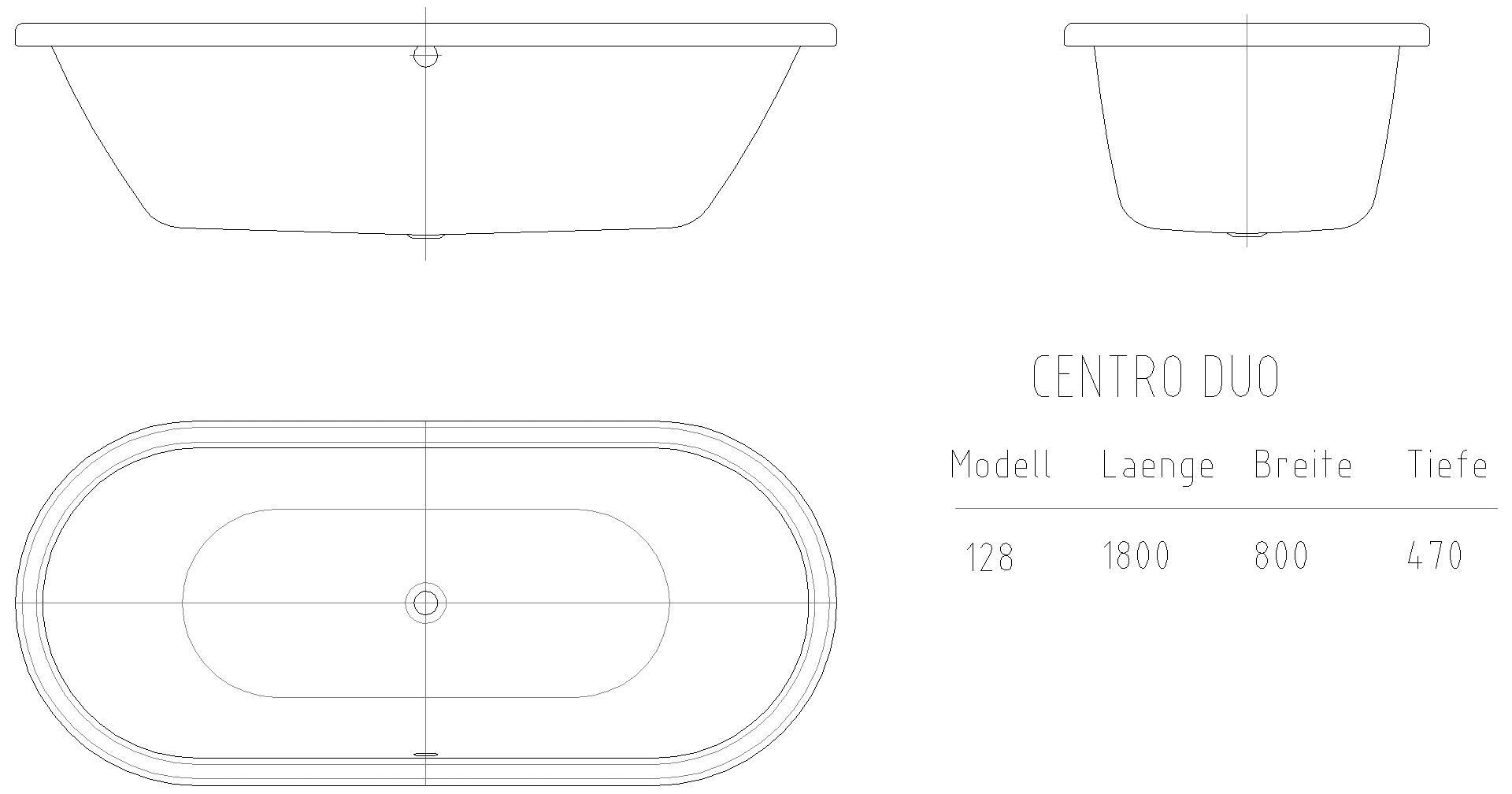 KALDEWEI CENTRO DUO OVAL Badewanne, 1800x800 mm, Modell-Nr: 128