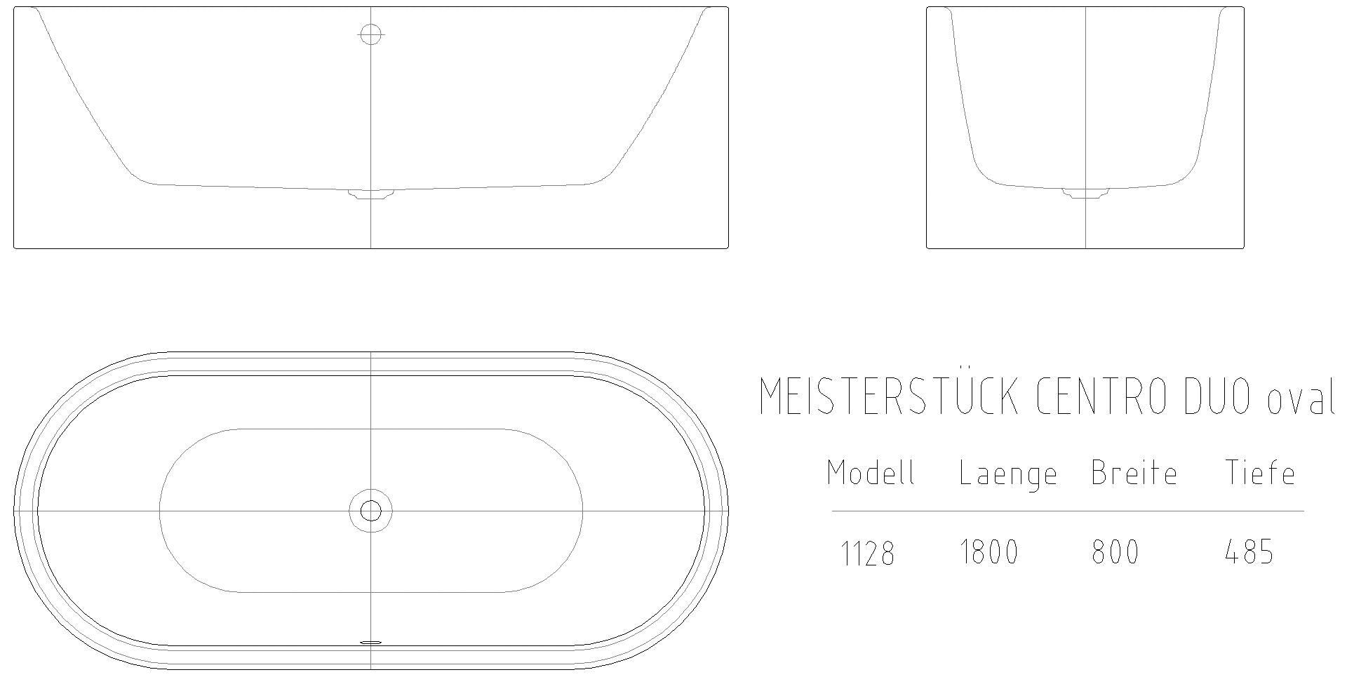 KALDEWEI MEISTERSTÜCK CENTRO DUO OVAL Badewanne, 1800x800 mm, Modell-Nr: 1128-4040