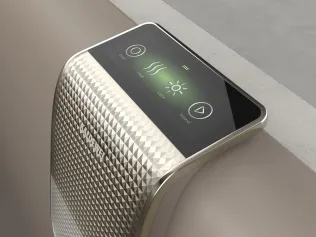 Bedienelement eines modernen Heizsystems mit strukturiertem Gehäuse und digitalem Display