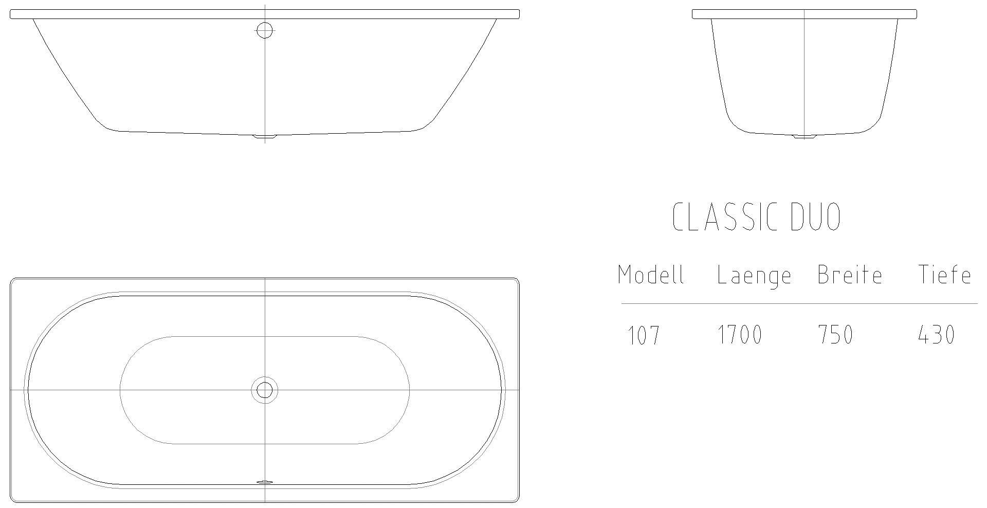 KALDEWEI CLASSIC DUO Badewanne, 1700x750 mm, Modell-Nr: 107