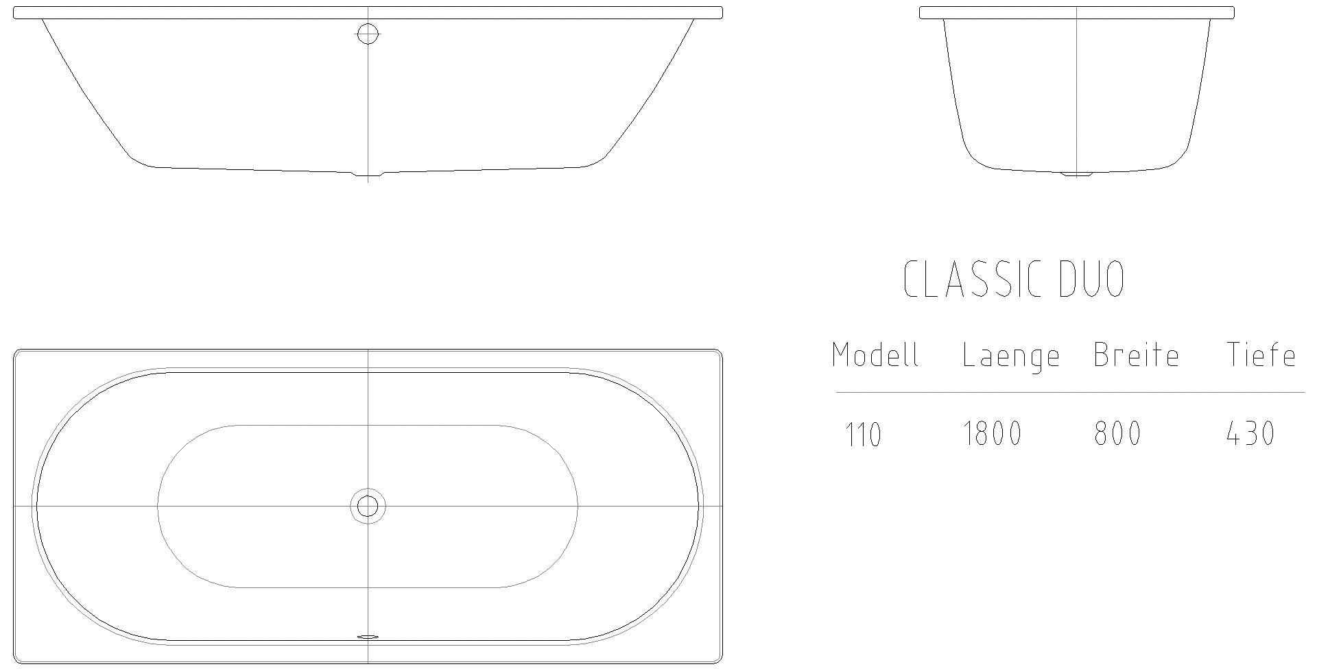 KALDEWEI CLASSIC DUO Badewanne, 1800x800 mm, Modell-Nr: 110