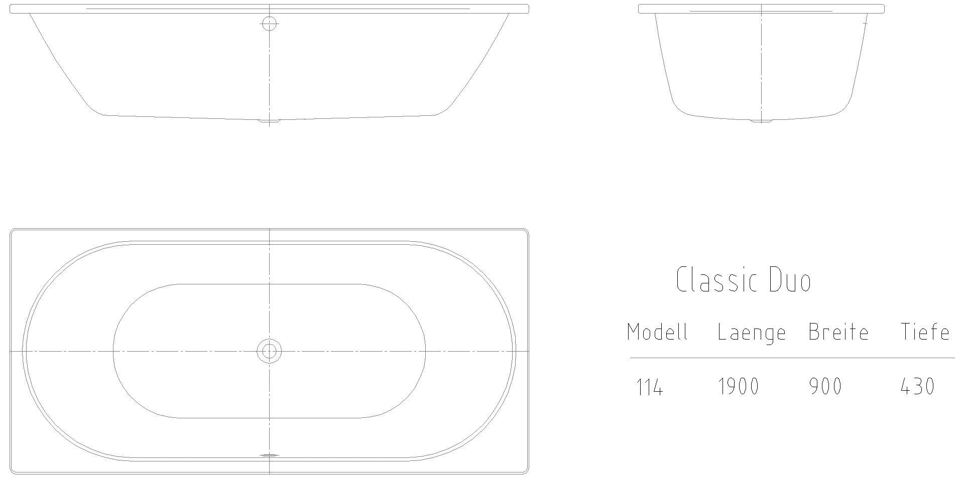KALDEWEI CLASSIC DUO Badewanne, 1900x900 mm, Modell-Nr: 114