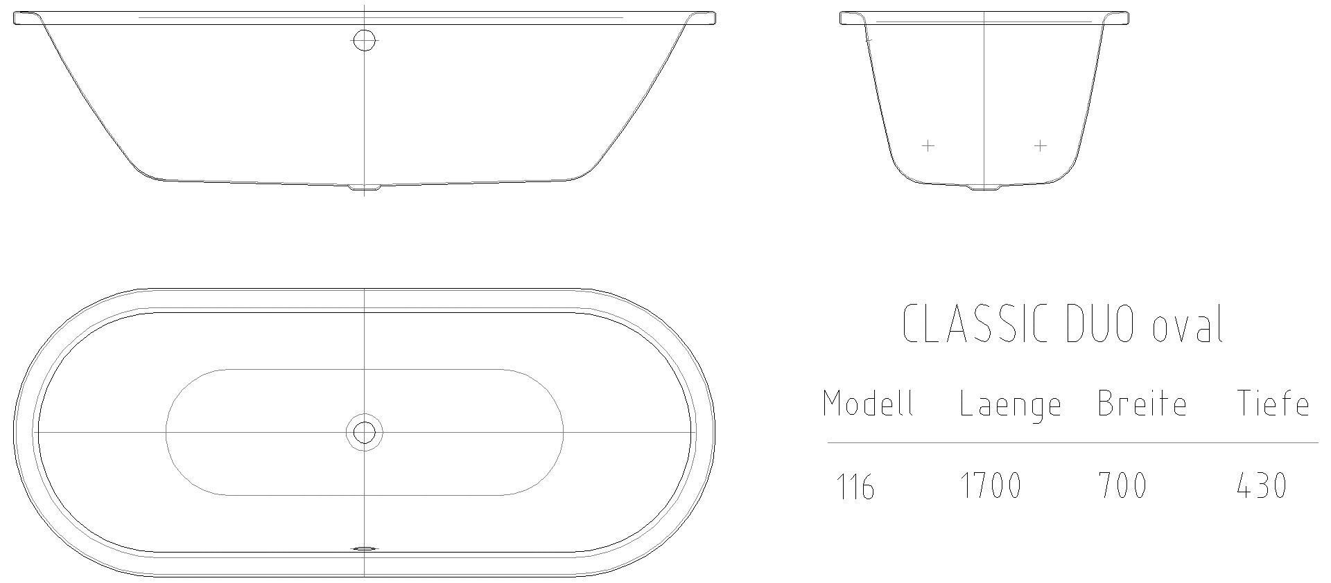 KALDEWEI CLASSIC DUO OVAL Badewanne, 1700x700 mm, Modell-Nr: 116