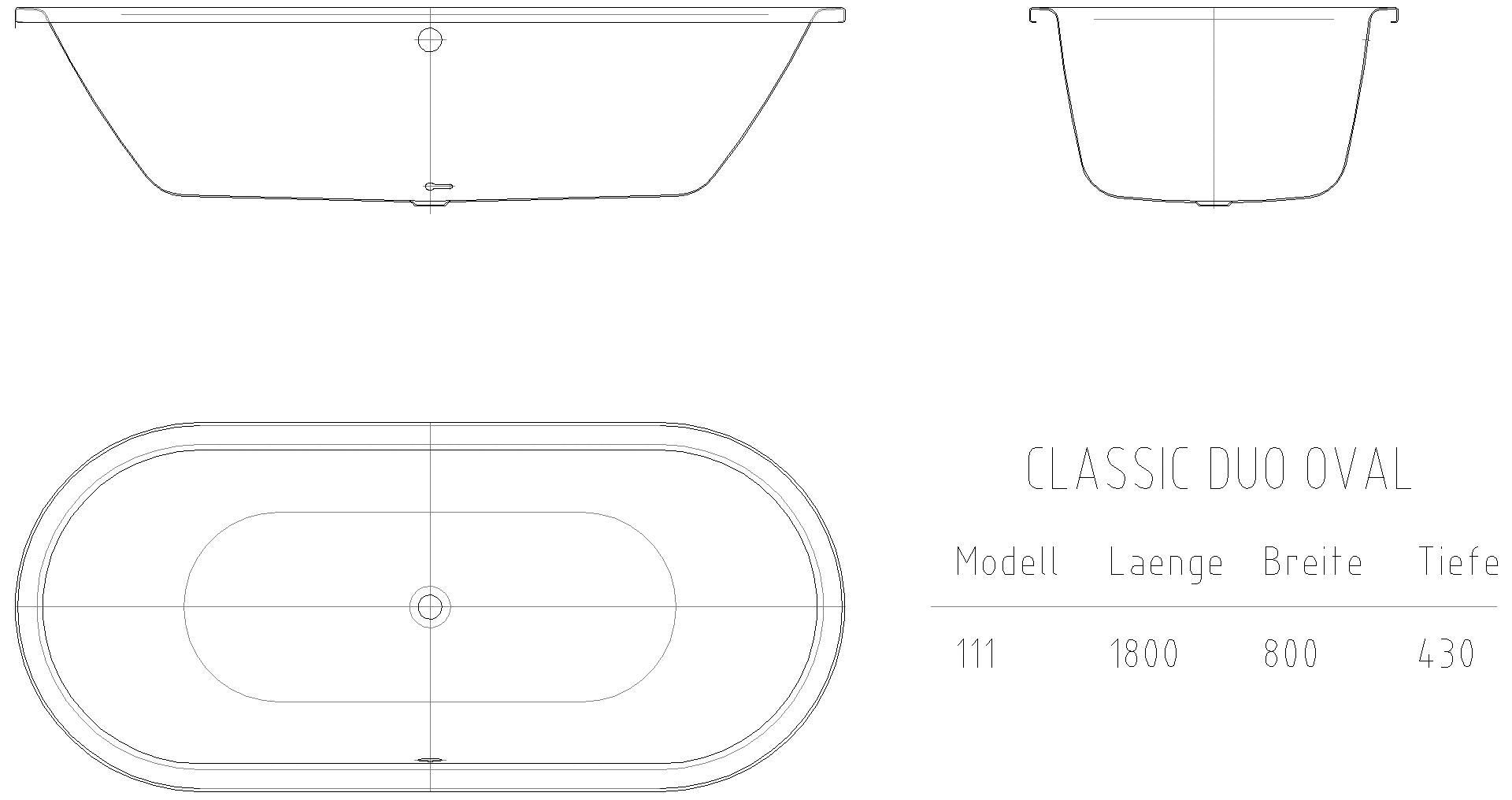 KALDEWEI CLASSIC DUO OVAL Badewanne, 1800x800 mm, Modell-Nr: 111