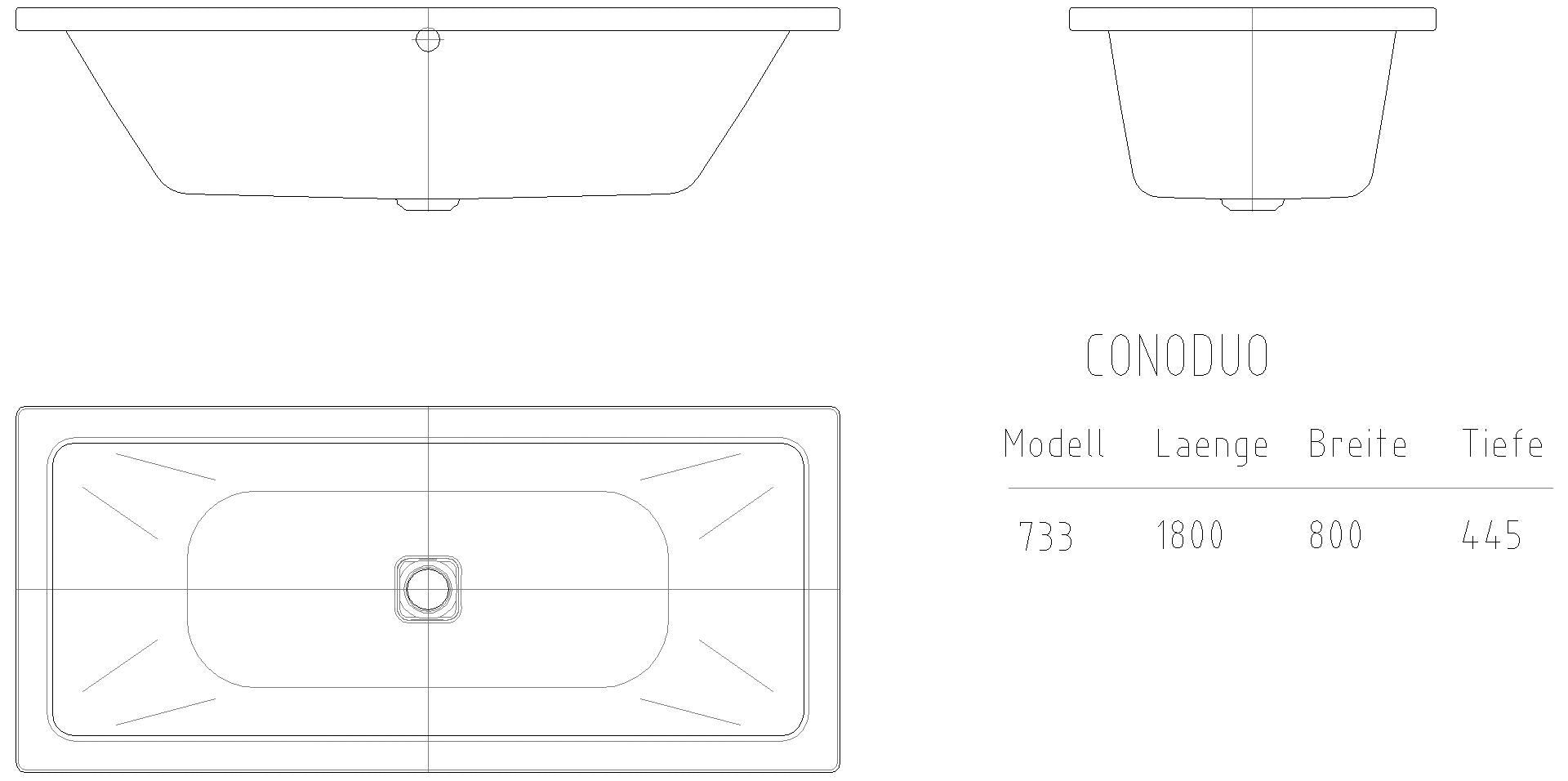 KALDEWEI CONODUO Badewanne, 1800x800 mm, Modell-Nr: 733