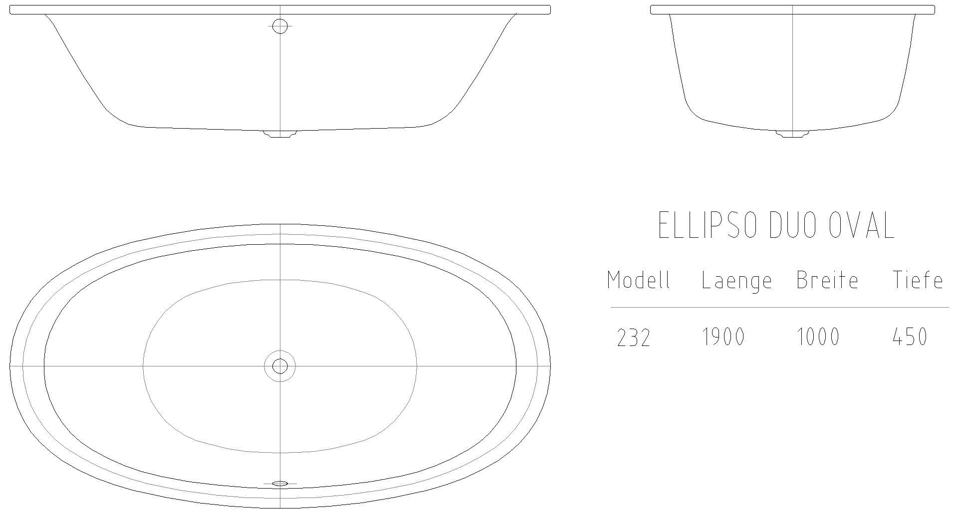 KALDEWEI ELLIPSO DUO OVAL Badewanne, 1900x1000 mm, Modell-Nr: 232