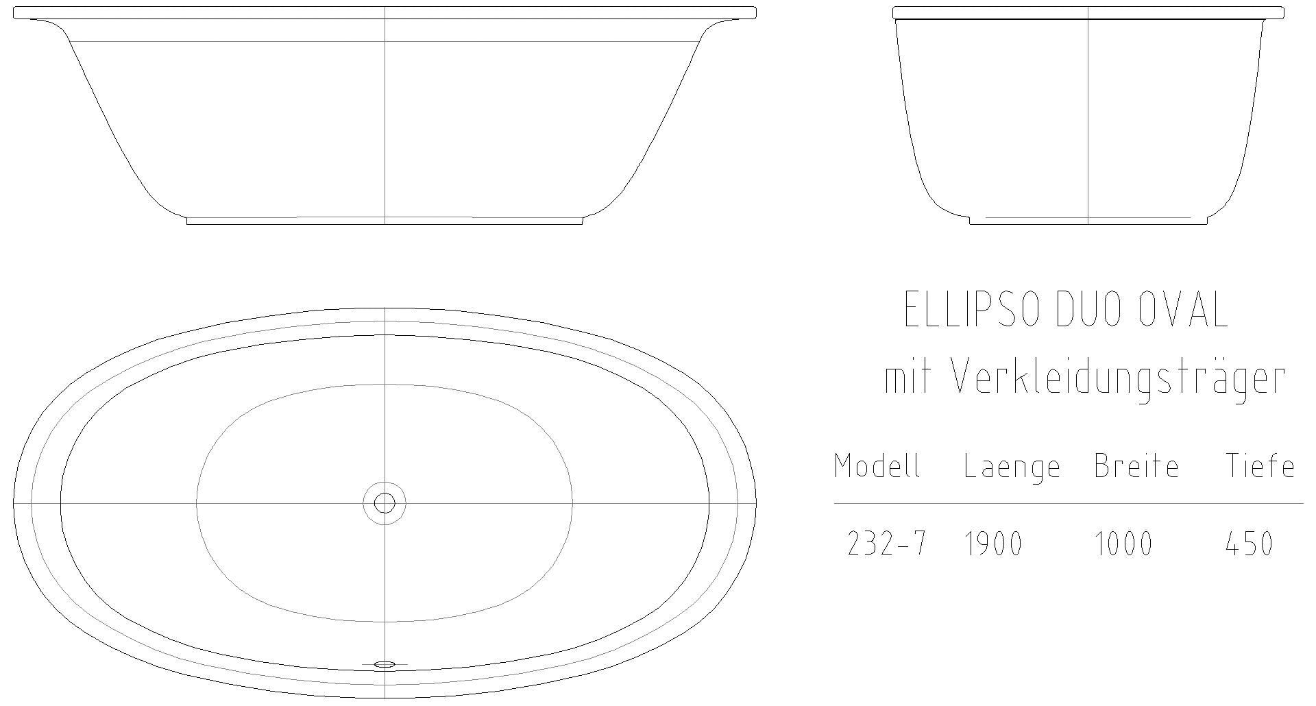 KALDEWEI ELLIPSO DUO OVAL freistehend Badewanne, 1900x1000 mm, Modell-Nr: 232-7