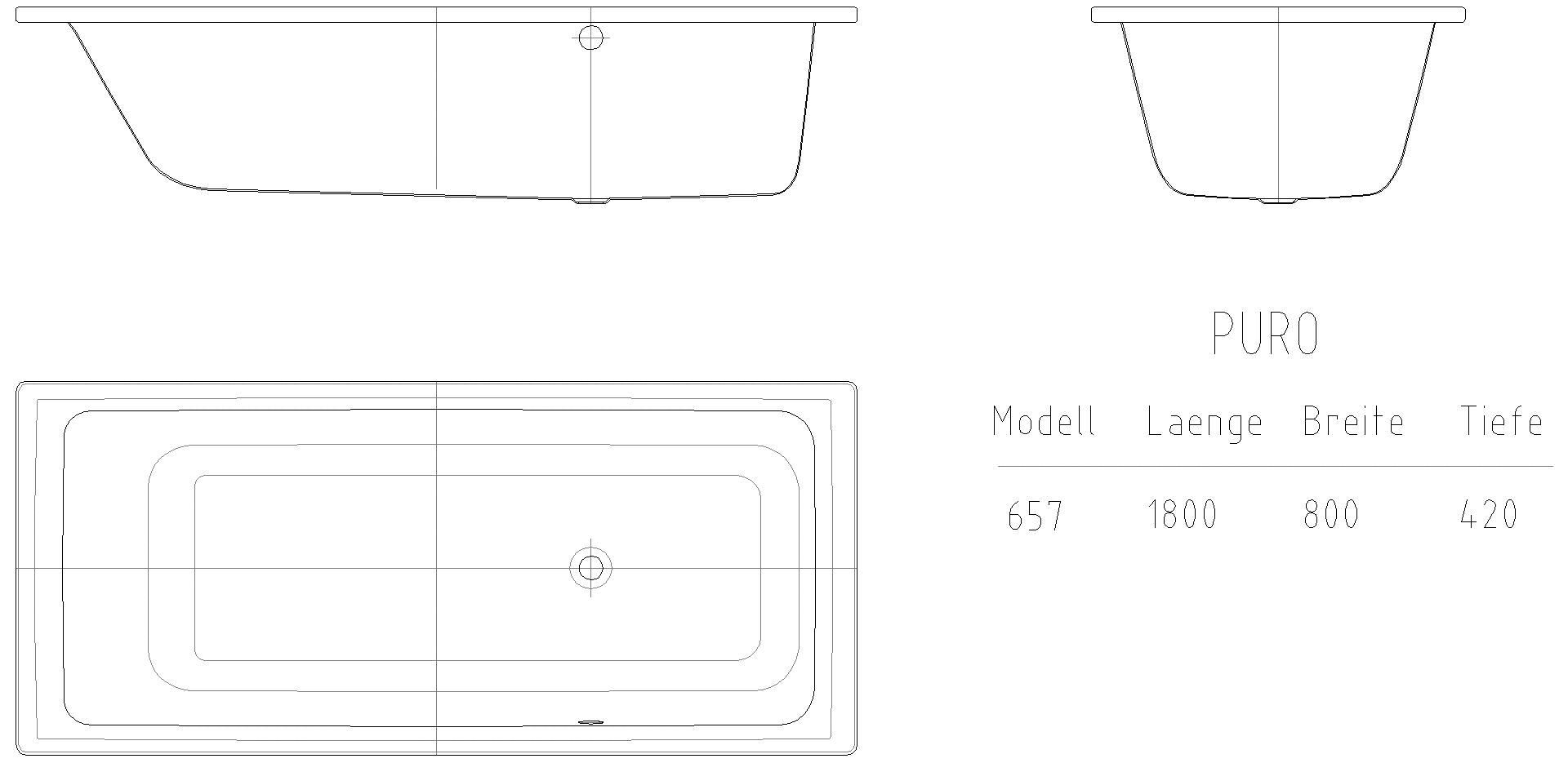 KALDEWEI PURO MIT SEITLICHEM ÜBERLAUF Badewanne, 1800x800 mm, Modell-Nr: 657