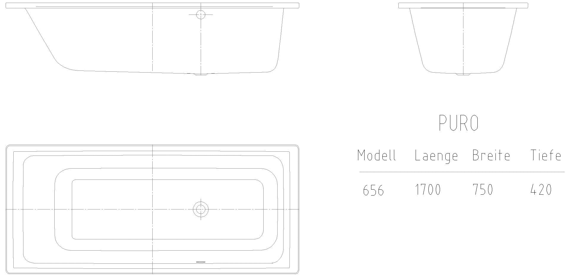 KALDEWEI PURO STAR MIT SEITLICHEM ÜBERLAUF Badewanne, 1700x750 mm, Modell-Nr: 658