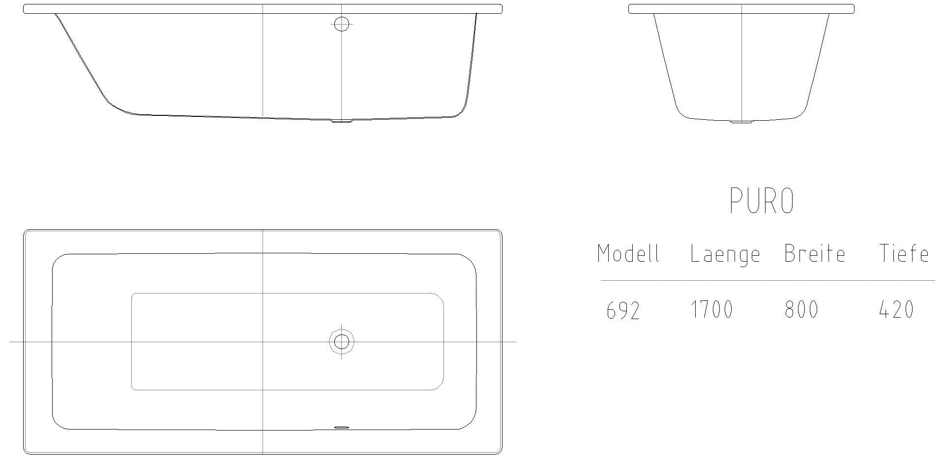 KALDEWEI PURO STAR MIT SEITLICHEM ÜBERLAUF Badewanne, 1700x800 mm, Modell-Nr: 694