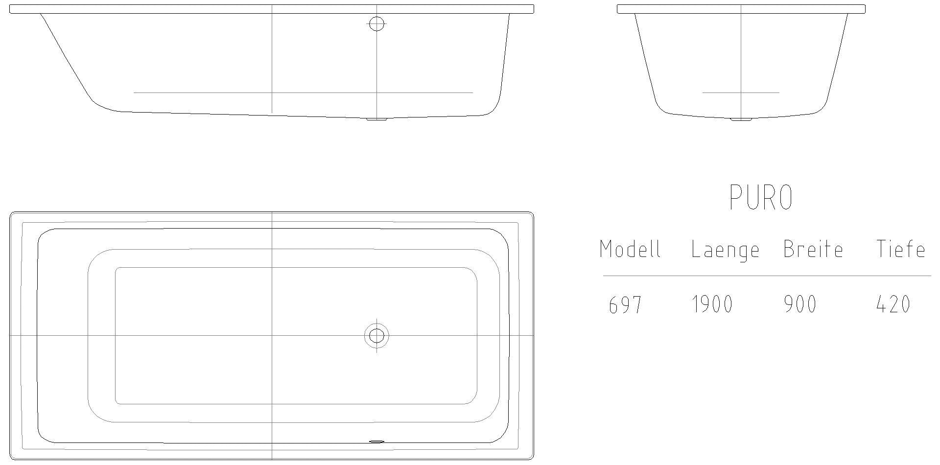 KALDEWEI PURO STAR MIT SEITLICHEM ÜBERLAUF Badewanne, 1900x900 mm, Modell-Nr: 699