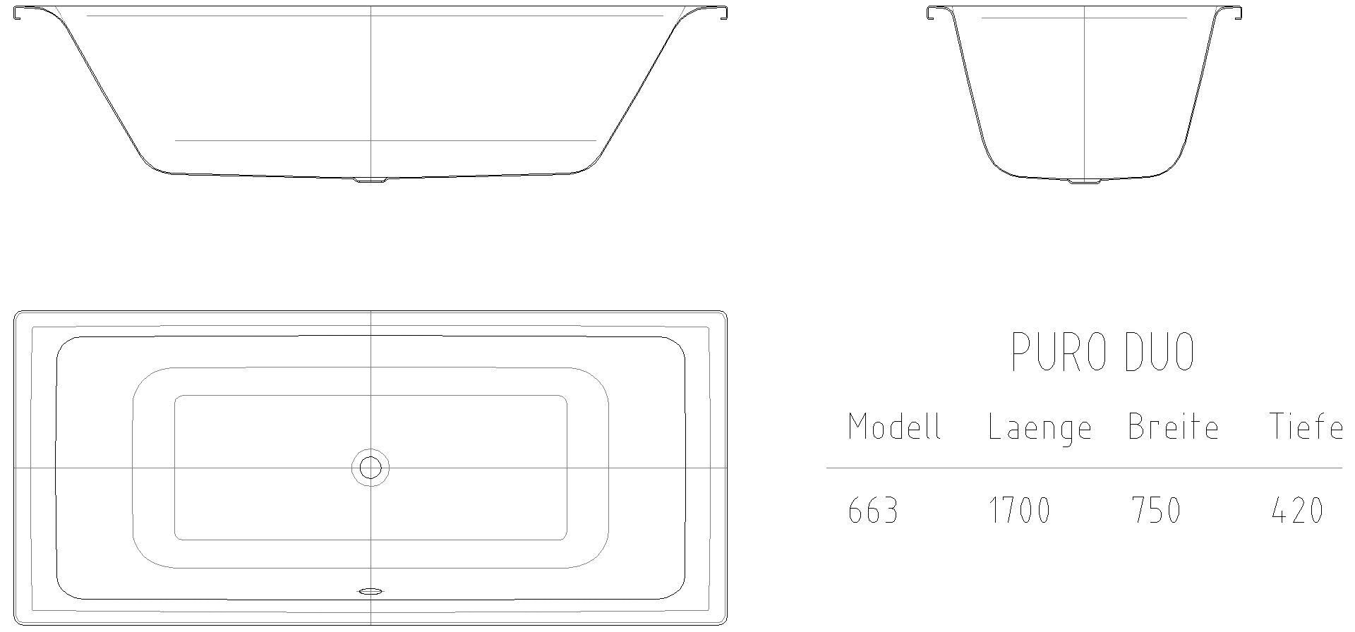 KALDEWEI PURO DUO Badewanne, 1700x750 mm, Modell-Nr: 663