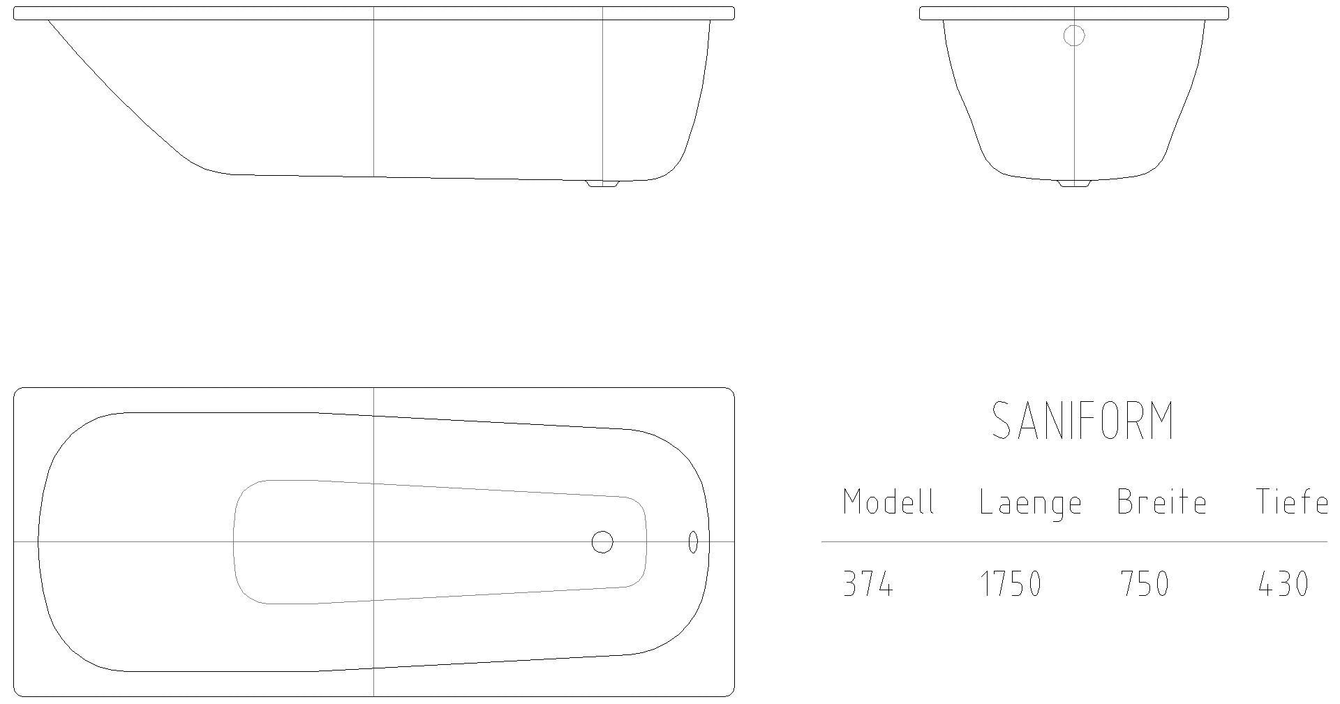 KALDEWEI SANIFORM Badewanne, 1750x750 mm, Modell-Nr: 374
