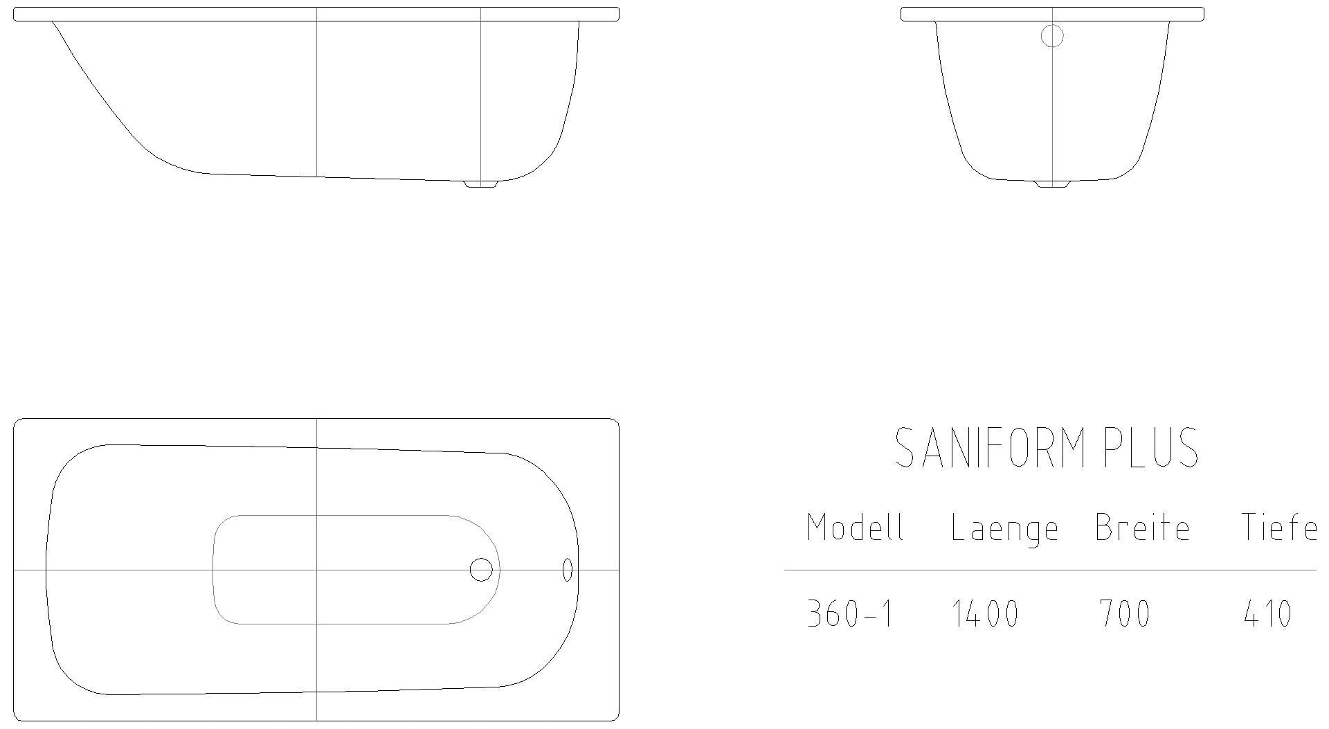 KALDEWEI SANIFORM PLUS Badewanne, 1400x700 mm, Modell-Nr: 360-1