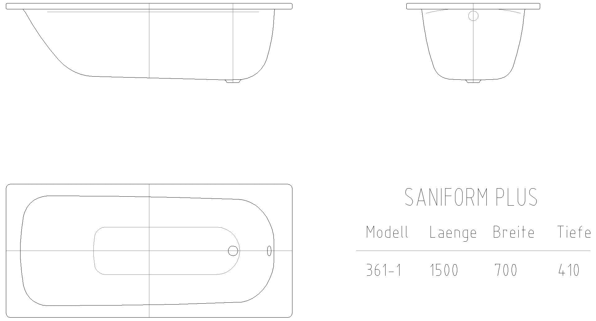 KALDEWEI SANIFORM PLUS Badewanne, 1500x700 mm, Modell-Nr: 361-1
