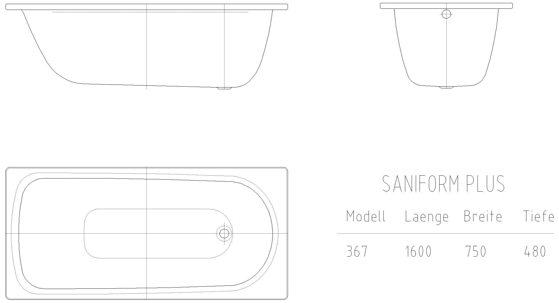 KALDEWEI SANIFORM PLUS Badewanne, 1600x750 mm, Modell-Nr: 372-1