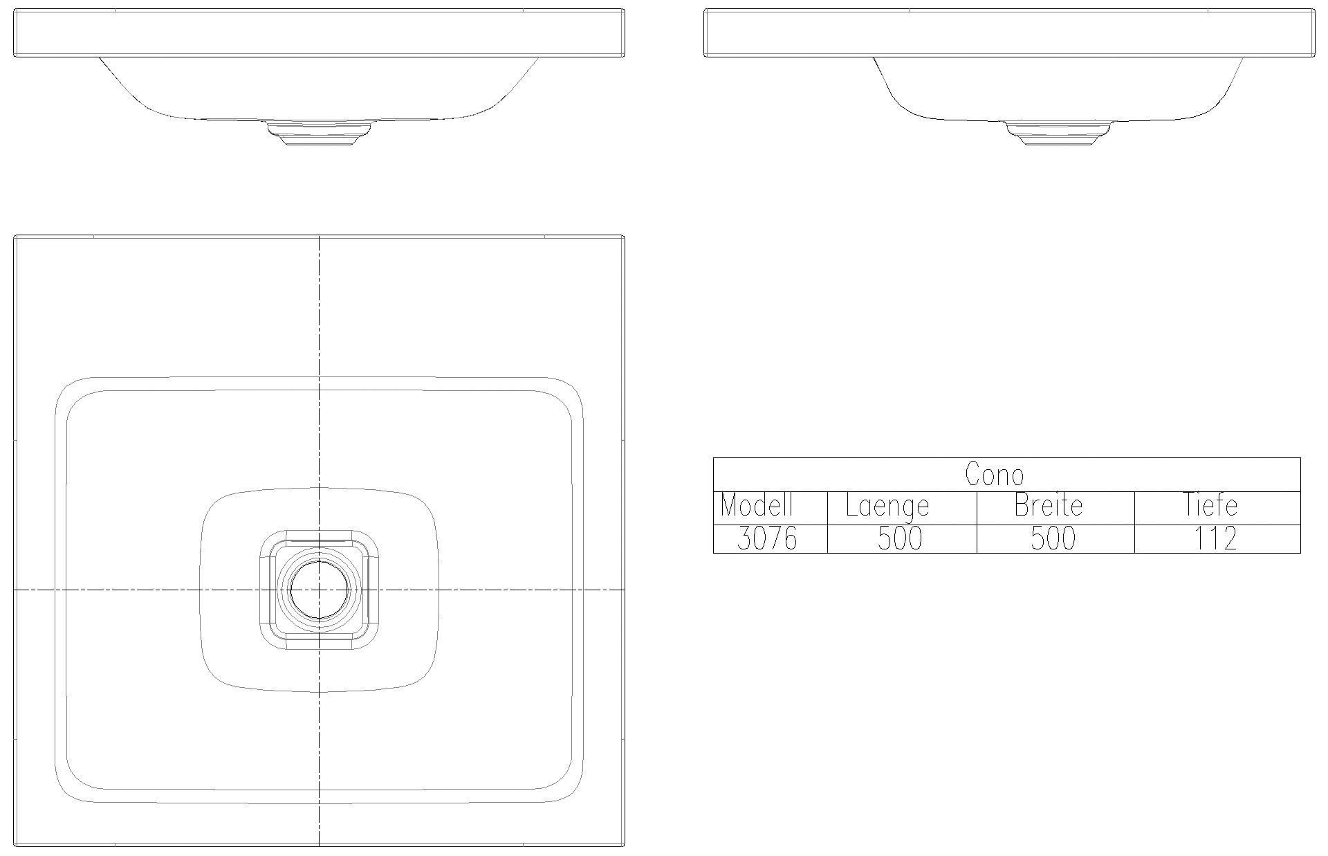 KALDEWEI CONO AUFSATZWASCHTISCH (RANDHÖHE 40 MM) 500x500x40 mm, Modell-Nr: 3076
